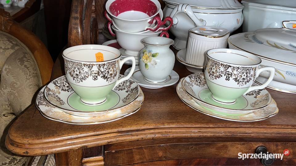 Filiżanka miętowa z talerzykiem Diamond England Porcelana i szkło