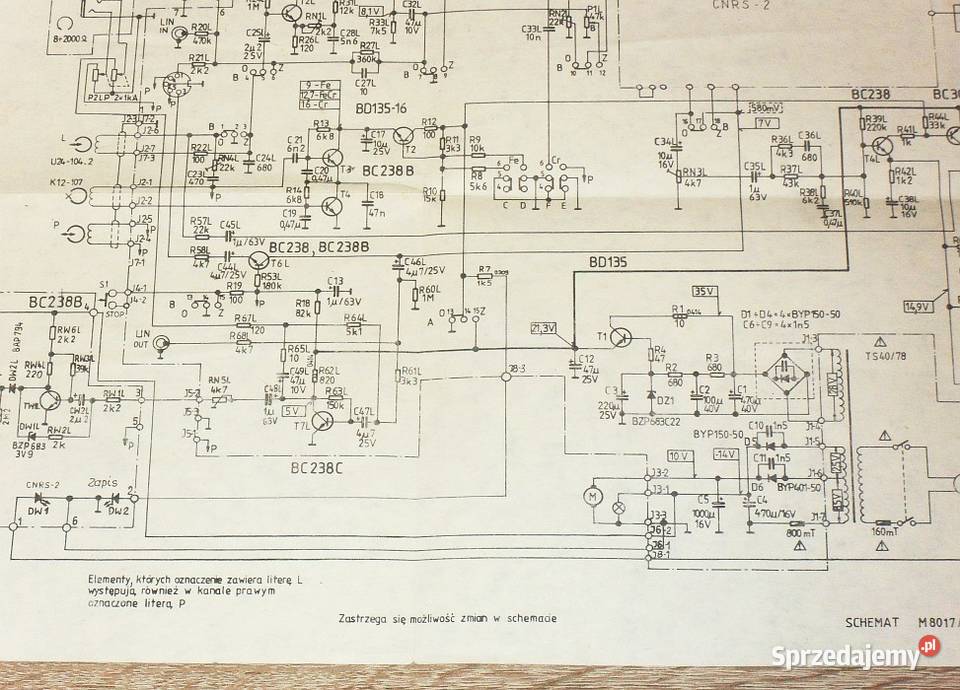 Schemat magnetofonu UNITRA M 8017 M 8018 Gliwice