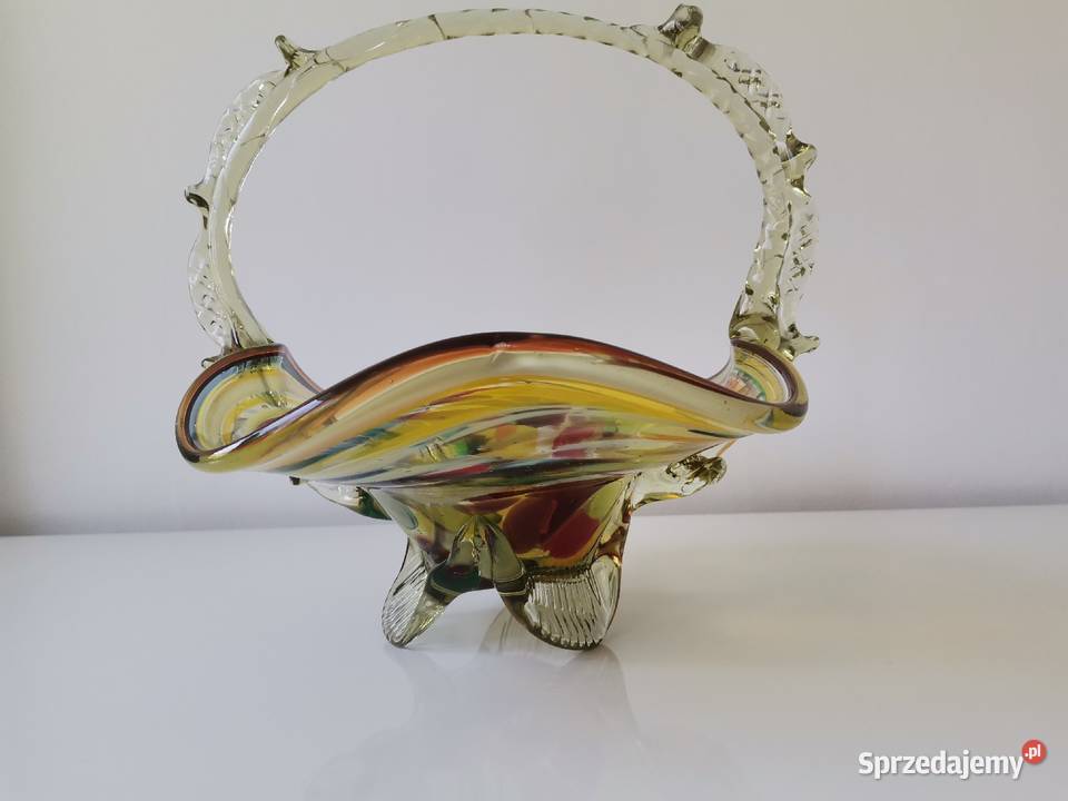 Stary duży wazon koszyk szkło kolorowe design Porcelana i szkło śląskie Katowice