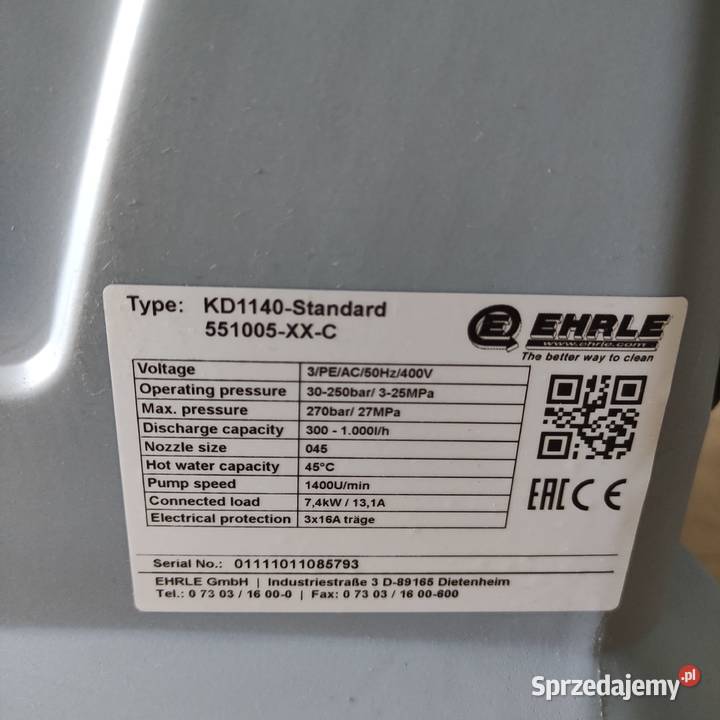 Myjka ciśnieniowa EHRLE KD 1140 Standard 250 bar Gliwice