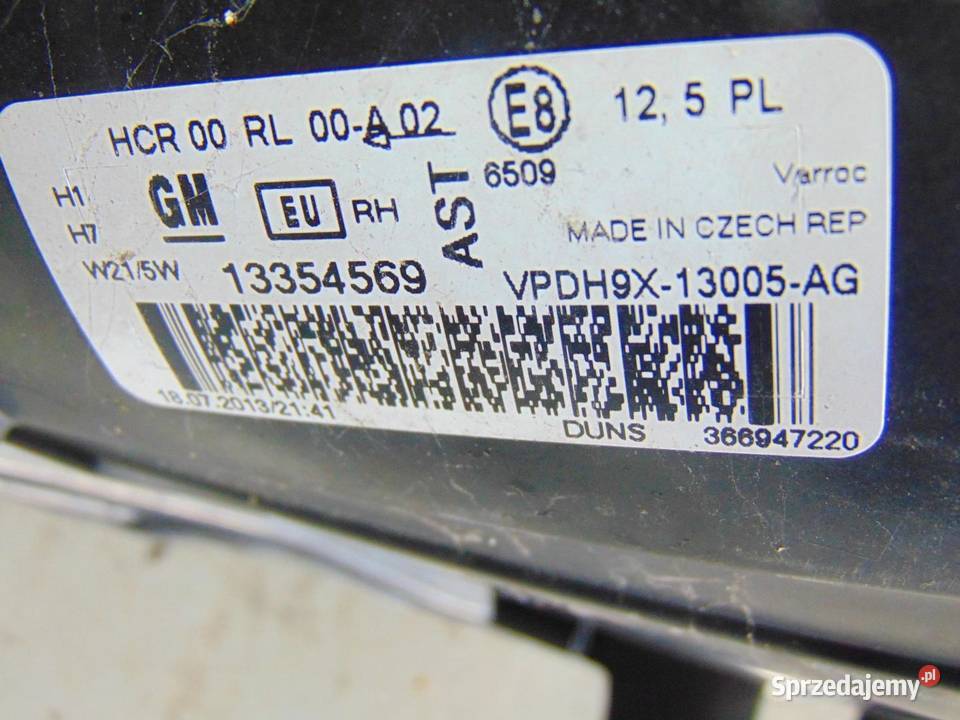 LAMPA PRAWA PRZEDNIA PRZÓD OPEL ADAM 13354569