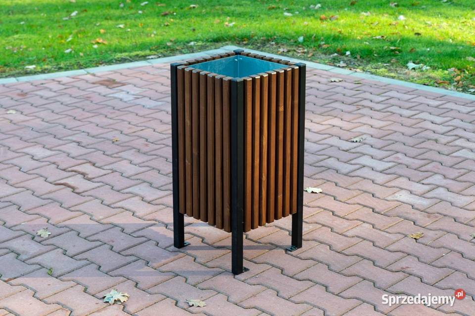 Kosz uliczny na śmieci odpadki drewniany stalowy