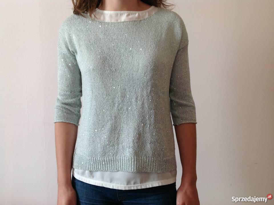 Sweter miętowy z drobnymi cekinami Inny materiał Częstochowa