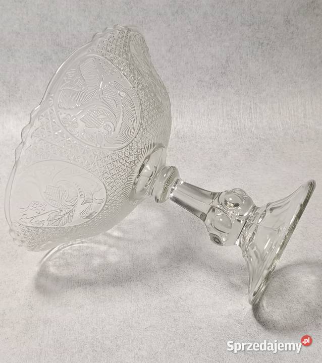 Szklana Patera na stopie Kwiaty Bukiet Ogromna i Szczecin