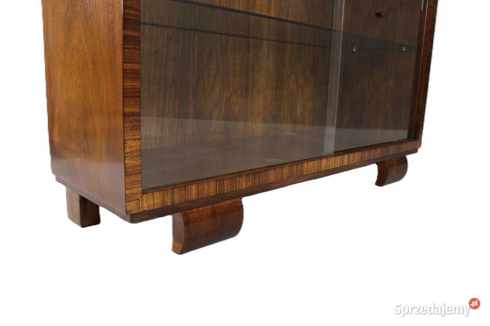 Witryna bibloteczka stojąca art deco w orzechu