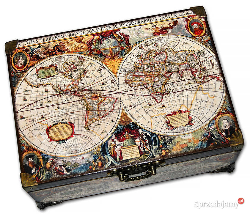 SZKATUŁKA drewniane pudełko STARA MAPA kompas Bydgoszcz