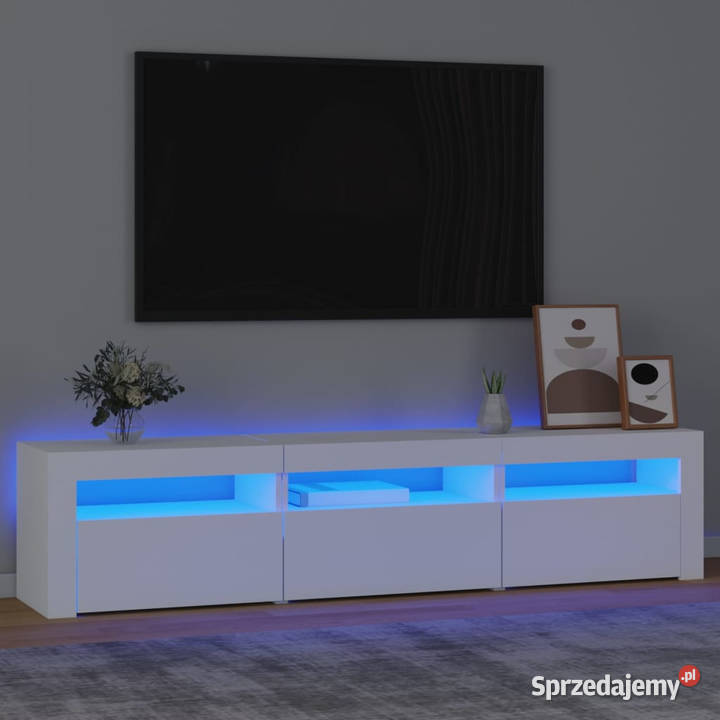 Szafka pod TV z oświetleniem LED biała 180x35x40
