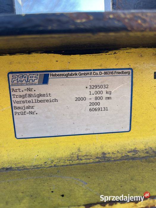 Trawers trawersa regulowany PFAFF 2000mm 1000 Tuliszków