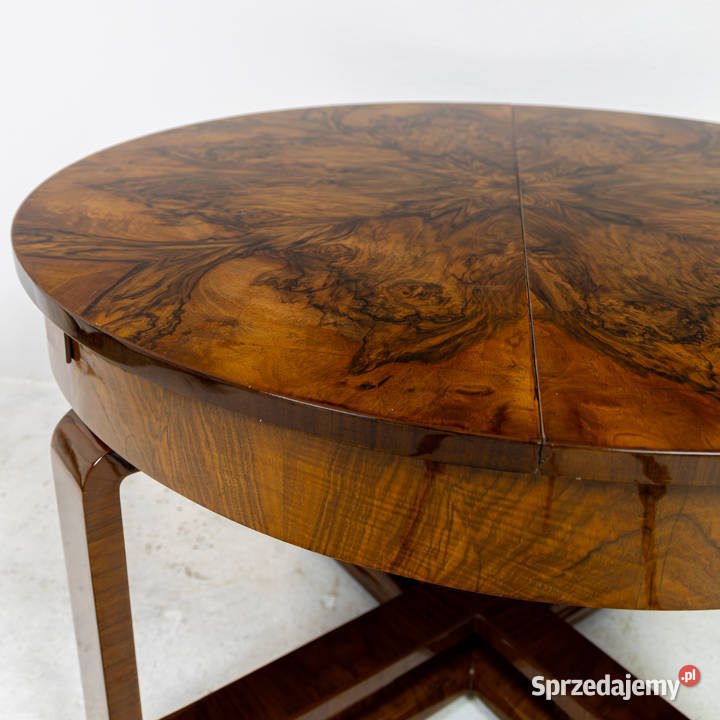 Stół okrągły art deco rozkładany orzech Meble Swarzędz sprzedam