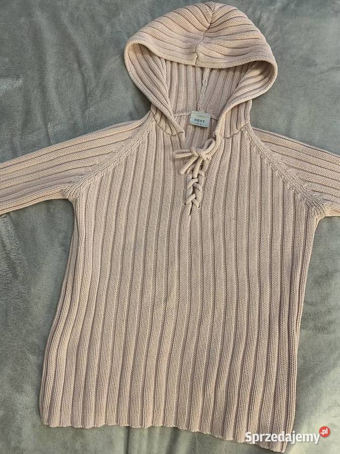 Sweter bluza z kapturem ciepły pleciony z