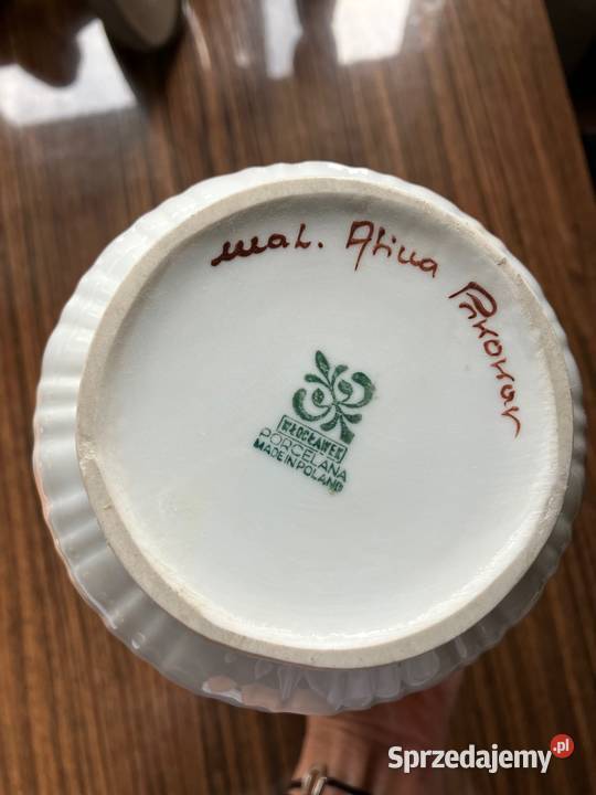 Piękny wazon Włocławek ptaszki Alina Piwowar biały Nisko