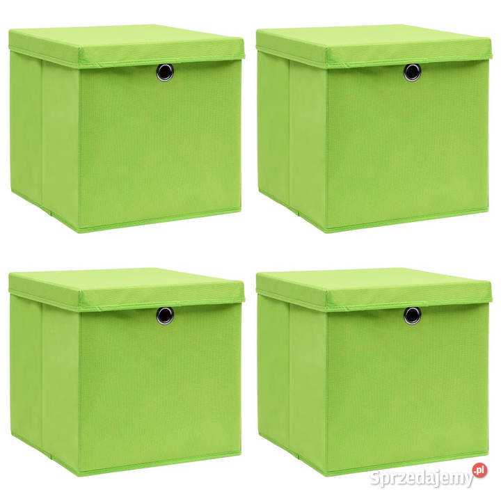 Pudełka z pokrywami 4 zielone 32x32x32 tkanina