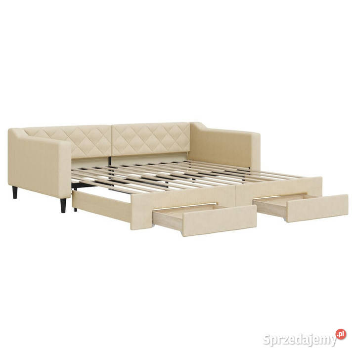 Sofa rozsuwana z szufladami kremowa tkanina Warszawa