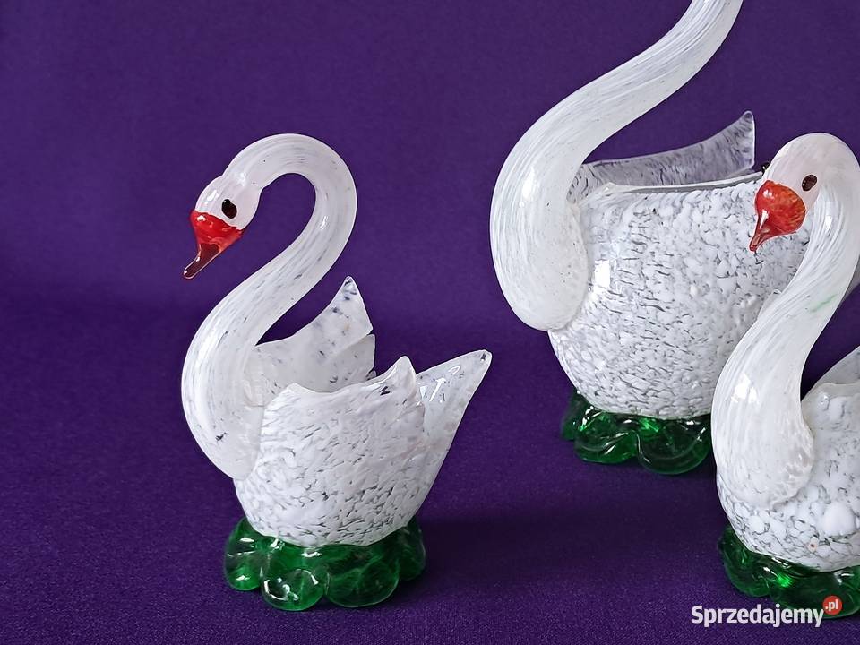 Łabędzie szklane rodzina Vintage PRL Strzelce Krajeńskie
