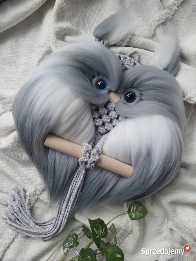 Sowa z wełną czesankową makrama na prezent 34x70 wielkopolskie Plewiska