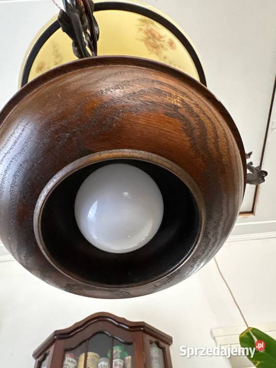 Śliczna lampa naftowa żyrandol drewno mosiądz Bystrzyca Kłodzka