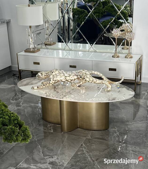 Złoty stolik kawowy Premium z kamiennym blatem małopolskie Golkowice sprzedam