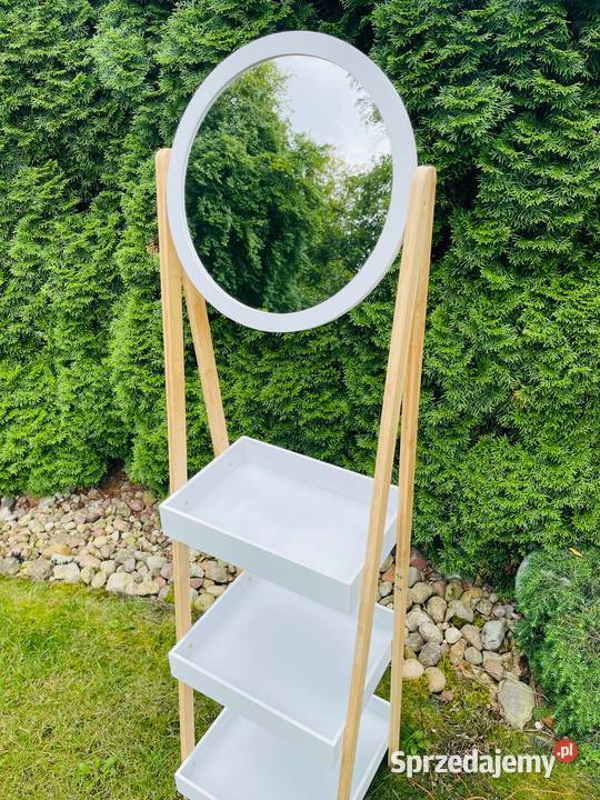 Regał bambusowy drabinka z półkami i lustrem