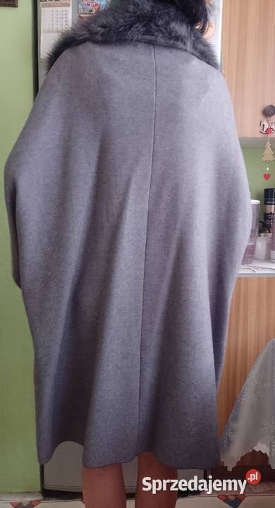 36S ZARA Płaszcz dzianinowy z futrzanym Bez wzoru Kraków sprzedam
