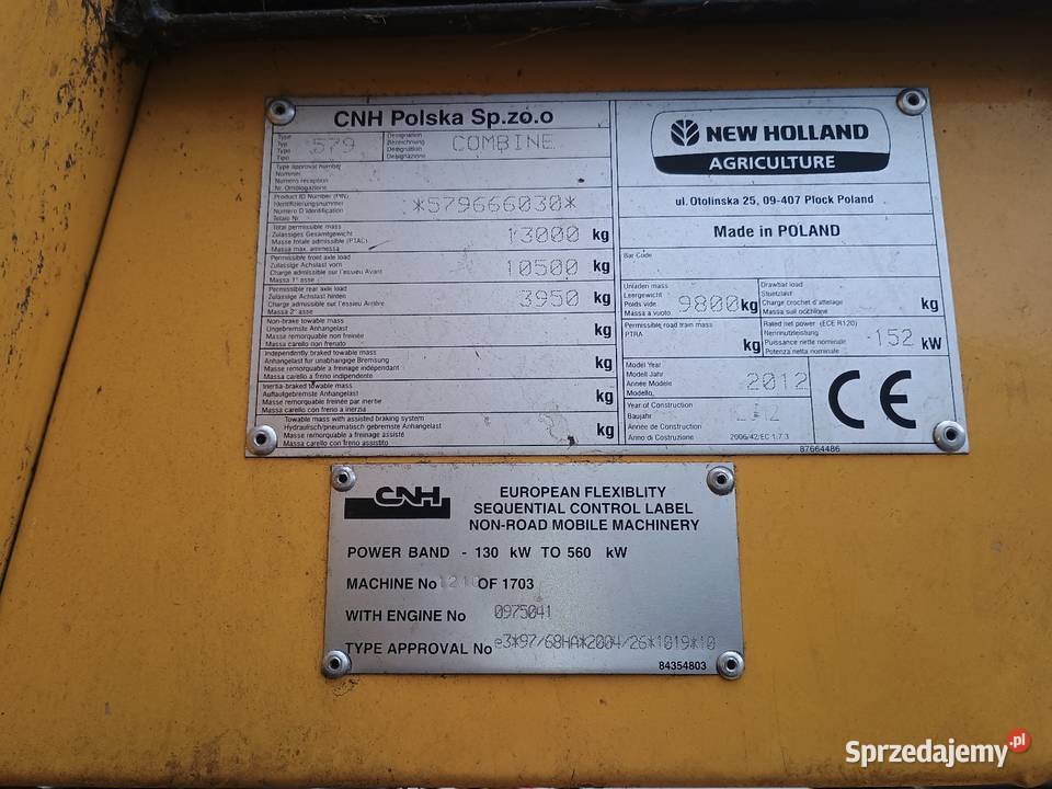 Kombajn zbożowy Holland TC 5070 2012r nowy 695h Łuków