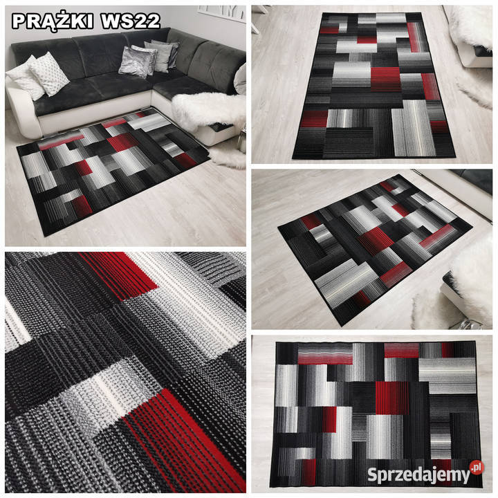DYWAN 140X200 IDEA PRĄŻKI WS11 CZERWONE GĘSTY Białystok