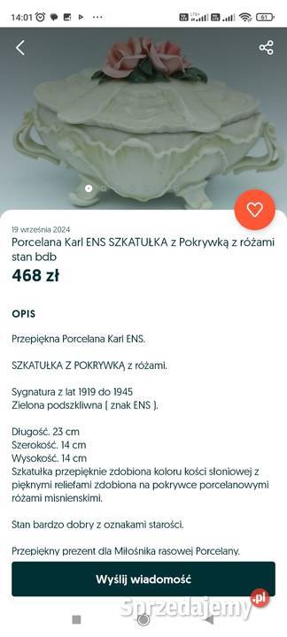 SZKATUŁA PORCELANOWA KARL ENS VOLKSTEDT RÓŻE Pabianice