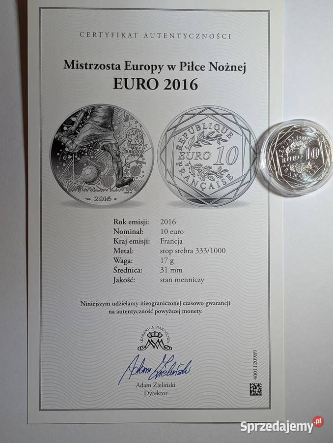 Srebrna Moneta 10 Euro EURO 2016 Francja sprzedam