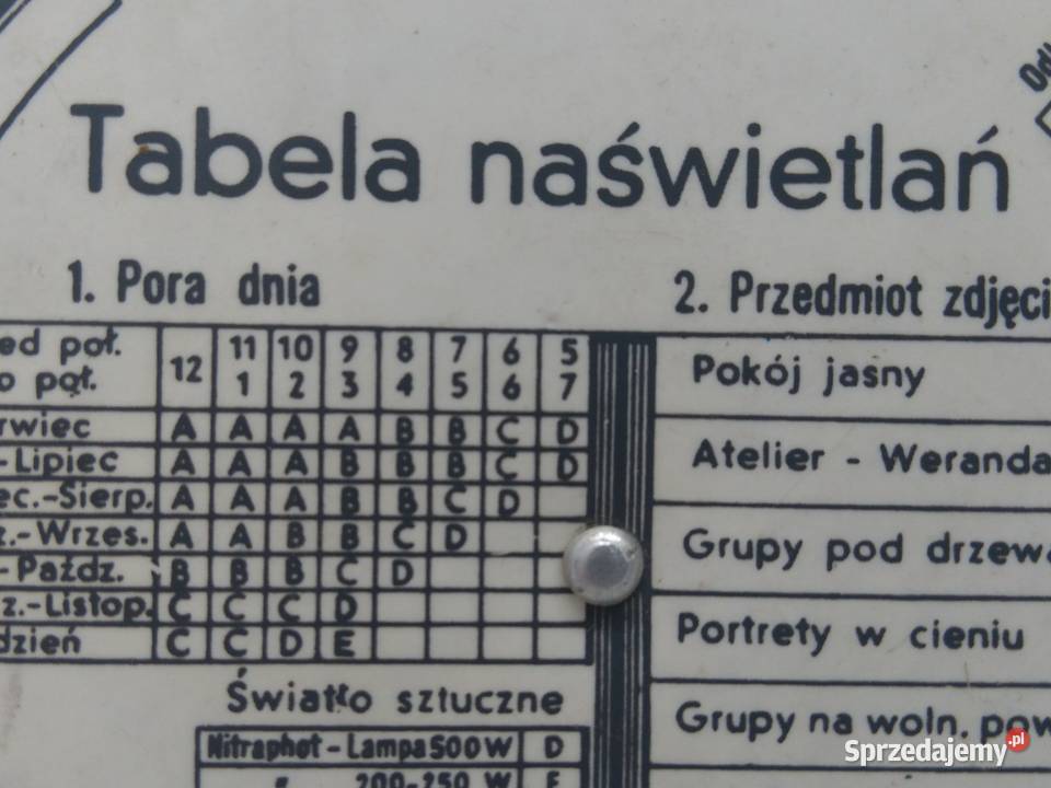 Tabela naświetlań do zdjęć dawne aparaty Warszawa