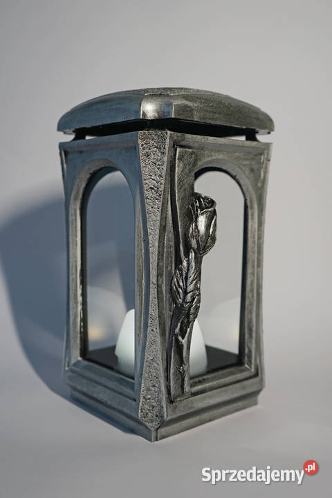 Srebrny znicz żywiczny lampion retro motyw róży Częstochowa