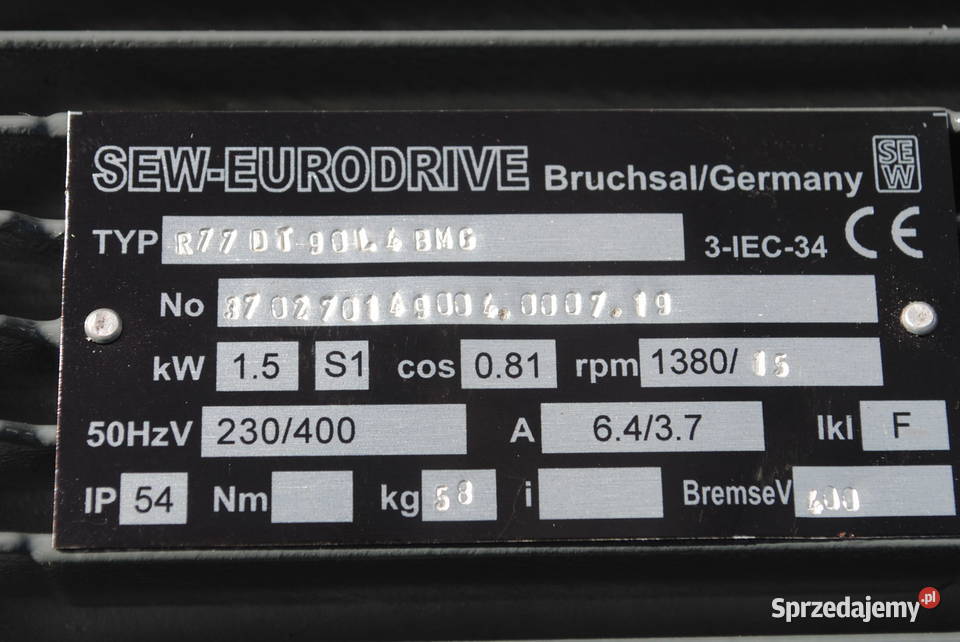 Motoreduktor 15kw 15obrmin z hamulcem Firmy SEW lubuskie Kargowa sprzedam