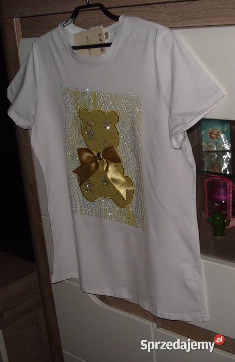 NOWY TSHIRT z Miśkiem kokarda cyrkonie r ML Rawicz