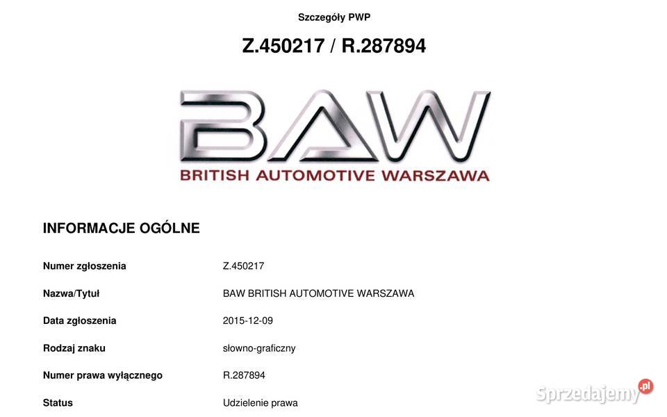 Syndyk sprzeda znak towarowy BAW BRITISH mazowieckie Warszawa
