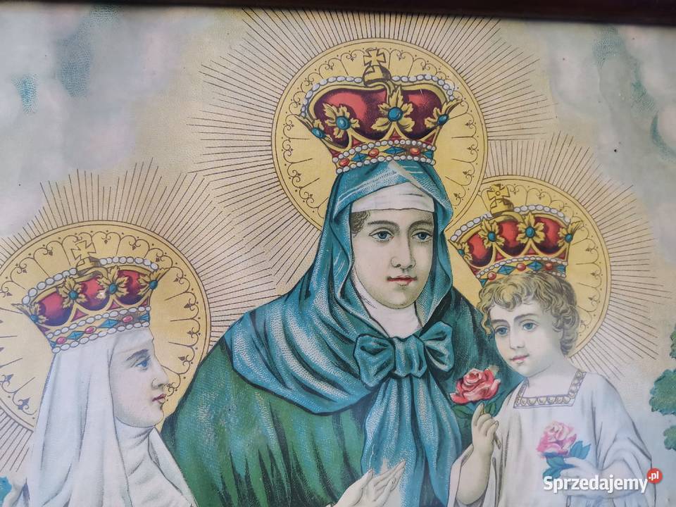 Stary duży przedwojenny obraz oleodruk Święta Katowice