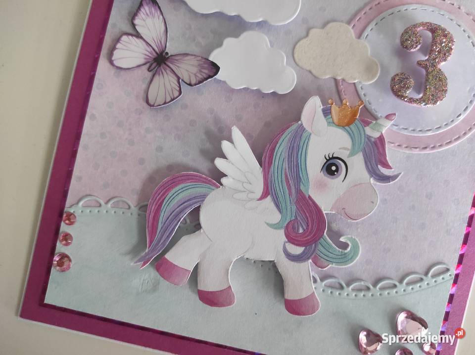 Kartka urodzinowa ręcznie robiona z jednorożcem Antyki, Sztuka, Kolekcje Łódź sprzedam