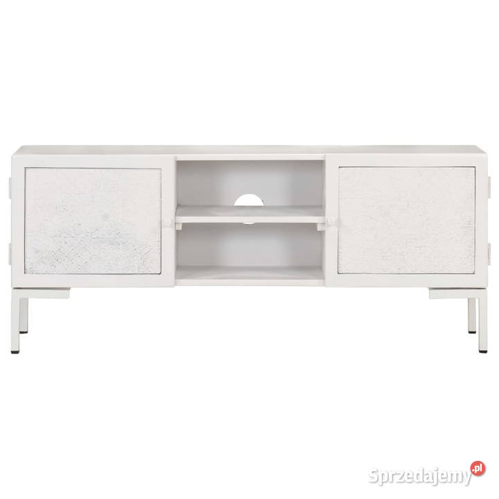 Szafka pod TV biała 115x30x46 lite drewno mango