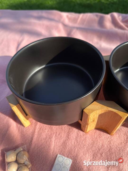 Podwójne ceramiczne miski 850ml stojak bambusowy kujawsko-pomorskie Osięciny