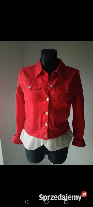 Kurtka dżinsowa czerwona zapinana na guziki Krosno
