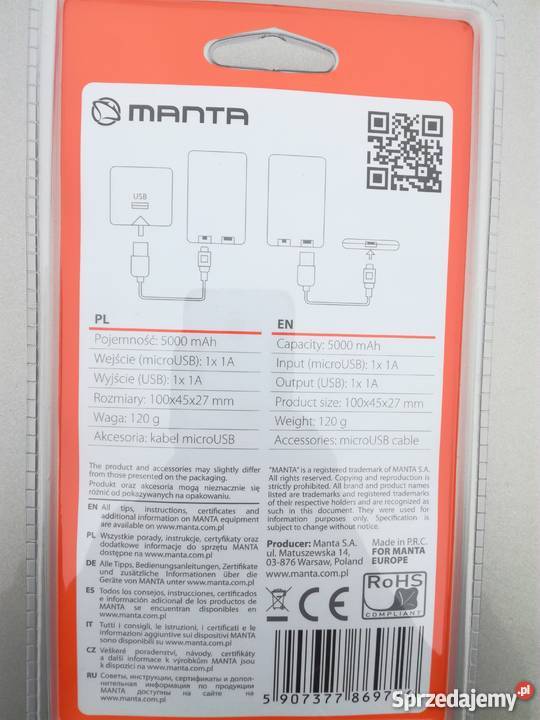 Powerbank Manta 5000 mAh Łódź