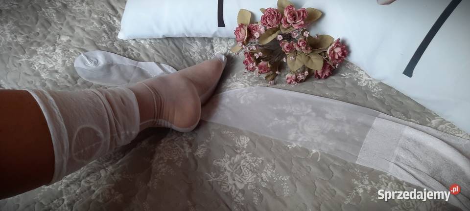 pończochy białe do paska FF szew cuban heel Warszawa