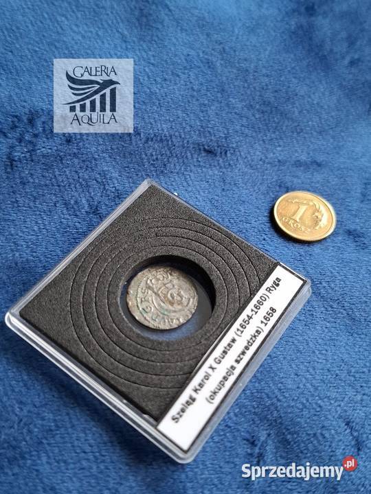 Szeląg miejski Karol X Gustaw Ryga 1658 okupacja