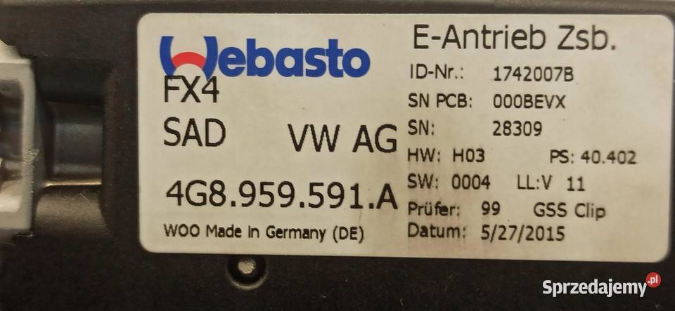 AUDI A7 SZYBERDACH PANORAMA 4G8959591A