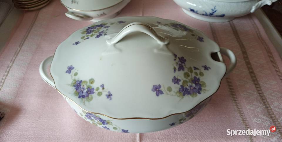 Olbrzymia Waza Fiołki Bohemia Feston Made in Porcelana i szkło Gdańsk sprzedam