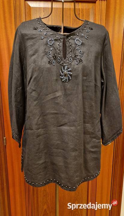 TUNIKA koszula indyjska z lnu 100 czarna haft i sprzedam