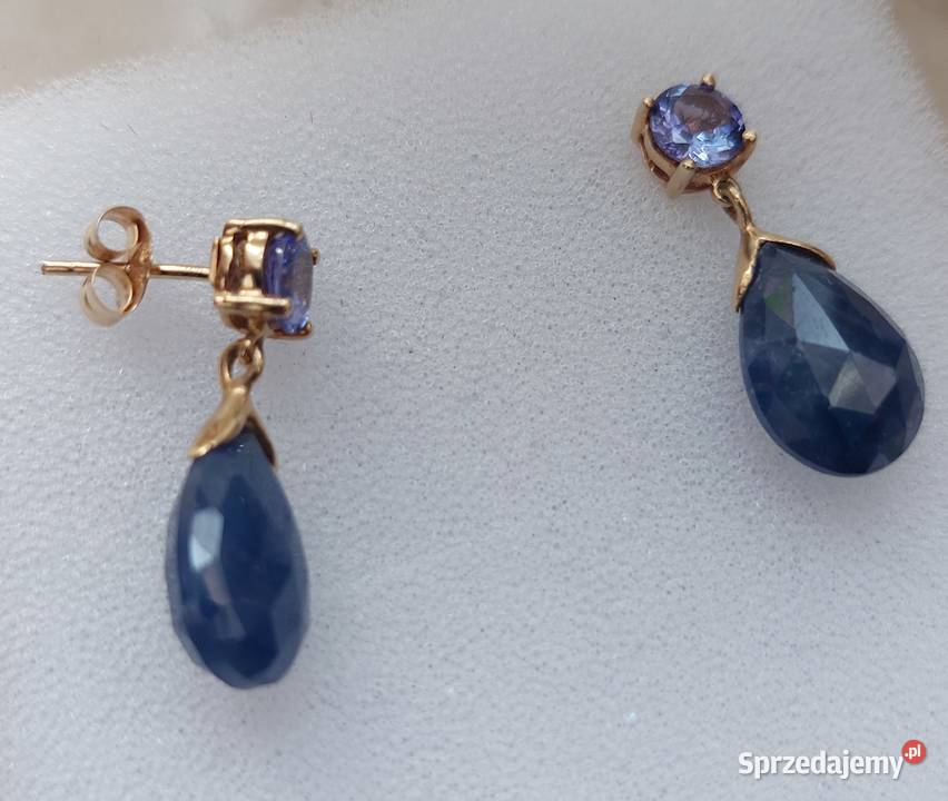Kolczyki Żółte Złoto 585 14k Szafiry Tanzanite mazowieckie Grodzisk Mazowiecki