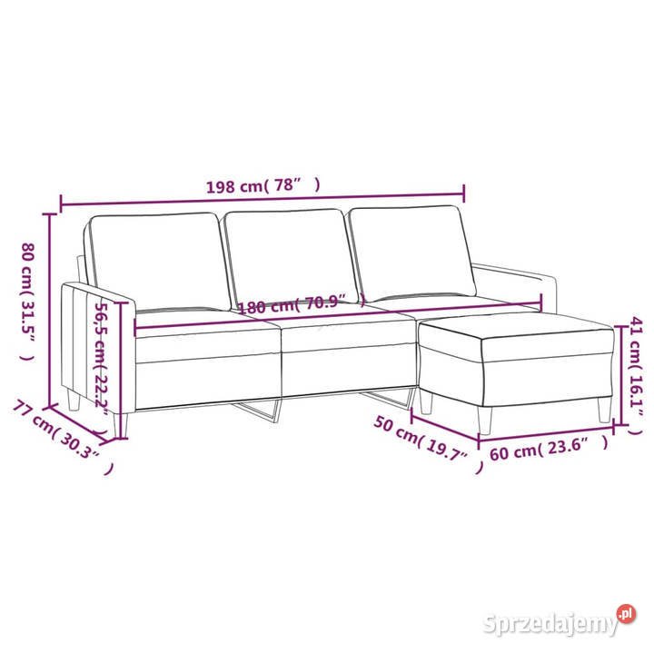 3osobowa sofa z podnóżkiem brązowy 180 aksamit Warszawa