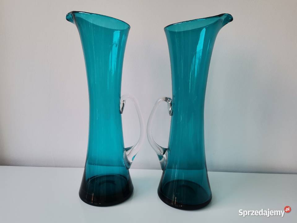 Stary niebieski dzbanek wazon 2 sztuki huta śląskie