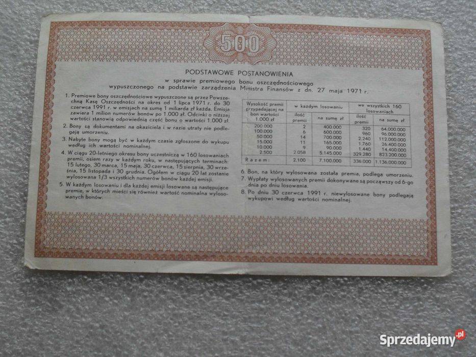 Pamiątka z PRL bon 500 złotych 1971 Wrocław sprzedam