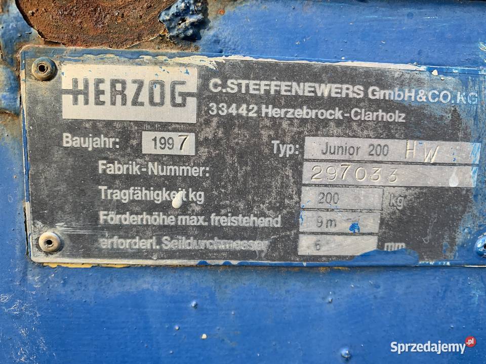 Winda Budowlana wyciąg HERZOG Junior 200 230v 9m Poznań sprzedam