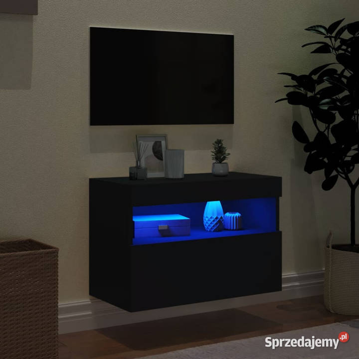 Ścienna szafka TV z LED czarna 60x30x40 WM837185 Warszawa sprzedam