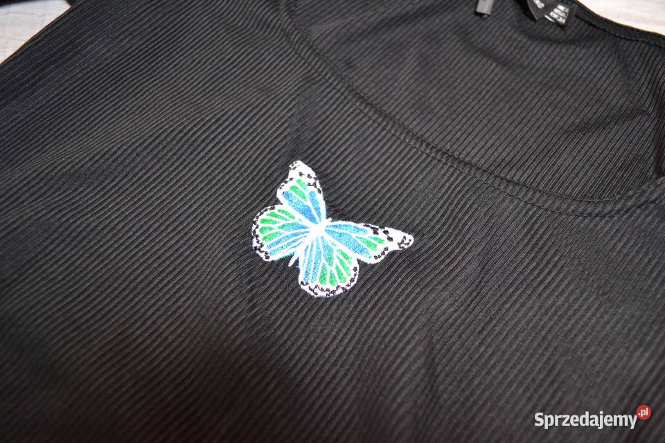 PrettyLittleThing body czarne motylek długi Bluzki i koszule Toruń